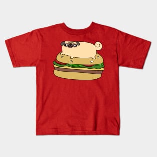 Pug Laying on Giant Hamburger Kids T-Shirt